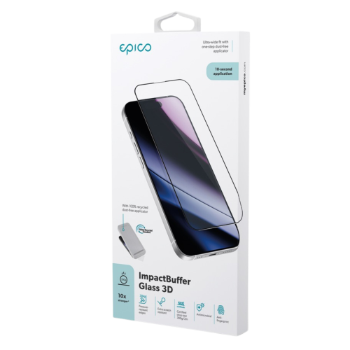 Epico ImpactBuffer Glass 3D for iPhone 16 / 15 / 14 Pro (with Applicator)