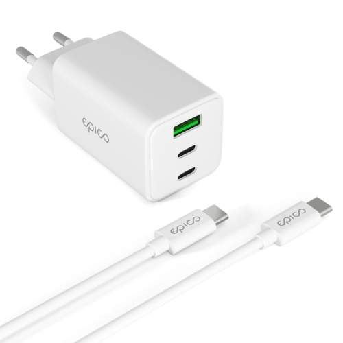 Epico 65W GaN Charger with USB-C Cable (2x USB-C, 1x USB-A)