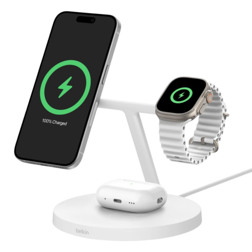 Belkin 3in1 Qi2 Wireless Charger + Apple Watch Fast Charge - White